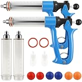 2 Pack 50ML Semi-Automatic Livestock Syringe, Continuous-Injection Syringe | Reusable 50ml farm liquid dispenser set with 5 output levels, smooth one-hand use and extra parts for daily livestock care