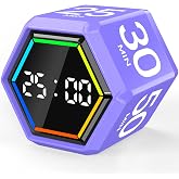 Rotating Pomodoro Timer Cube 3/5/10/25/30/50 min with Colorful Visual Bar | Desk Productivity Flip Timer for Kids Adults, Vibration/Silent/Sound, Adjustable Volume, for ADHD Study Work, Purple