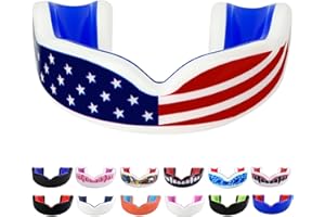 Oral Mart Youth Sports Mouth Guard for Kids (USA Flag, Fangs, 20+ Colors to Choose from) Mouthguard for Football, MMA, Karate, Boxing, Rugby, BJJ, Flag Football – /w Case (Youth, Strapless)