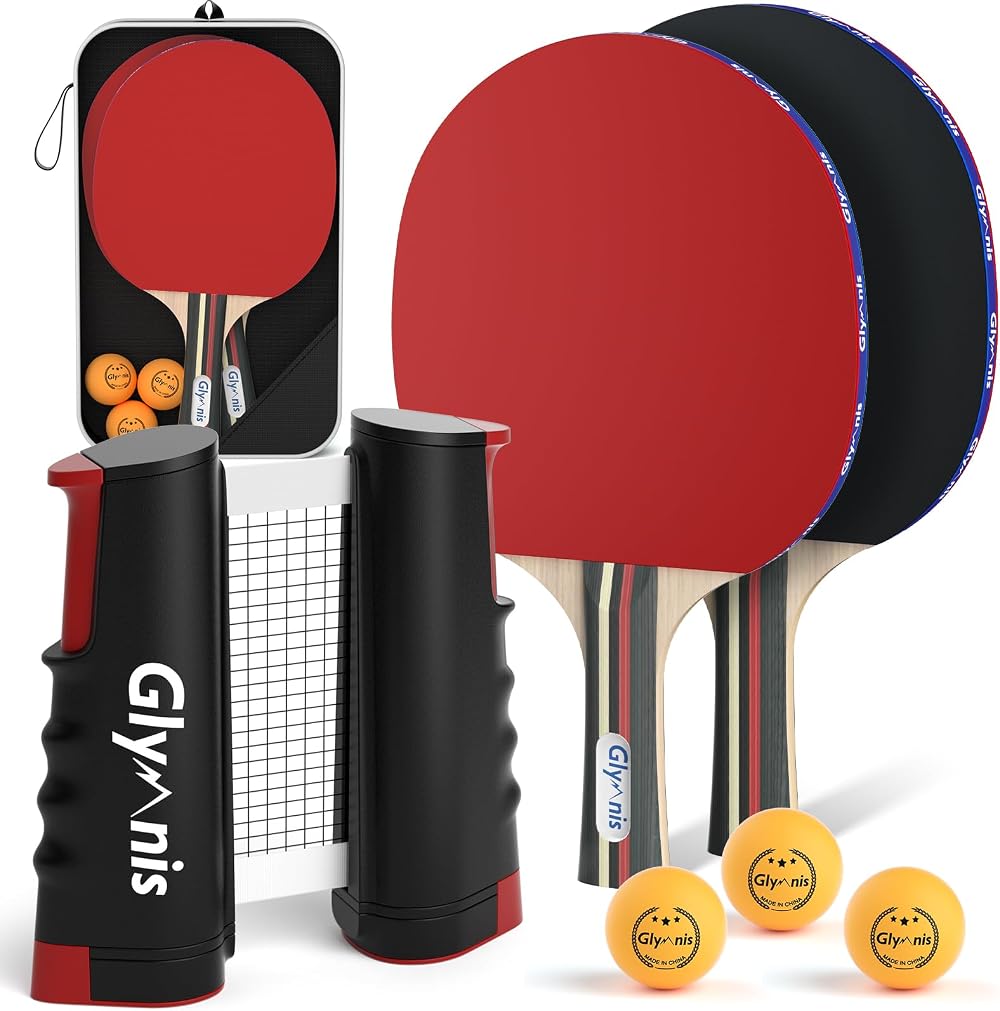 Glymnis Table Tennis Set with Retractable Net Bats Balls Storage Bag