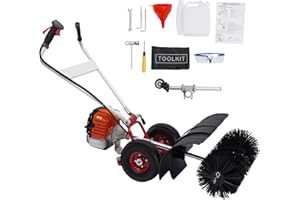 GMSLUU Gas Power Broom Sweeper 52CC 2.5HP Powered Brush Sweeping Broom Walk-Behind Outdoor Hand Push Sweeper for Lawn Leaf Snow Artificial Turf Grass Gravel Cleaning
