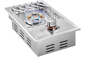 LIVORY 17,500BTU Liquid Propane Side Burner, Single Grilling Side Burners for Outdoor Kitchen, Convertible to Natural Gas, Duty Heavy 304 Stainless Steel, Drop-in Side Burner for Outdoor BBQ Grill Island