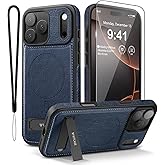 WTCASE Magnetic for iPhone 17 Pro Max Leather Case,Built-in Invisible Stand [Compatible with Magsafe] Protective Slim Kickstand Phone Cover for iPhone 17 Pro Max, Blue