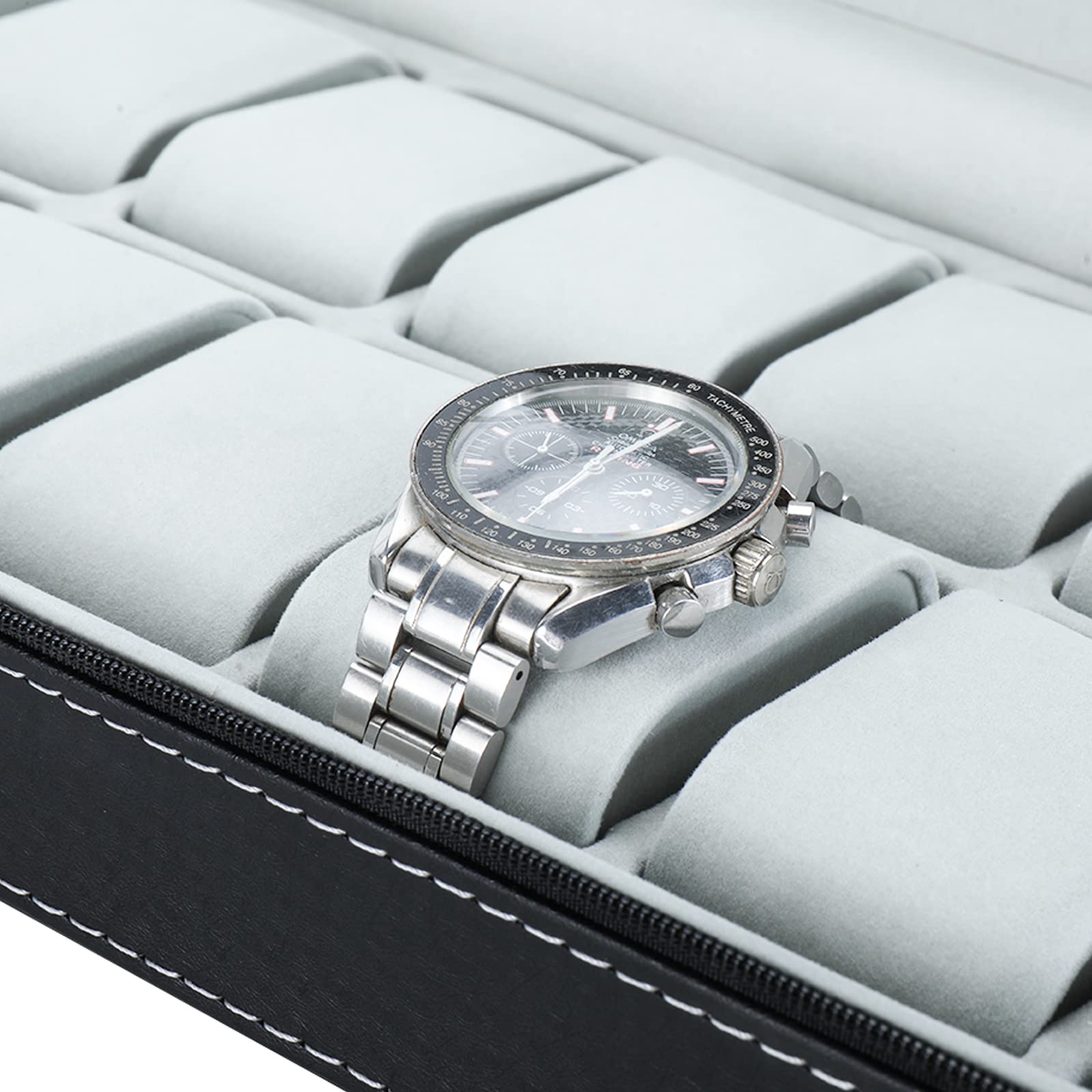 NovelBee 12 Slots Watch Boxes,Portable Zip Watch Jewelry Display Case with Removable Pillow for Watch Jewelry Storage