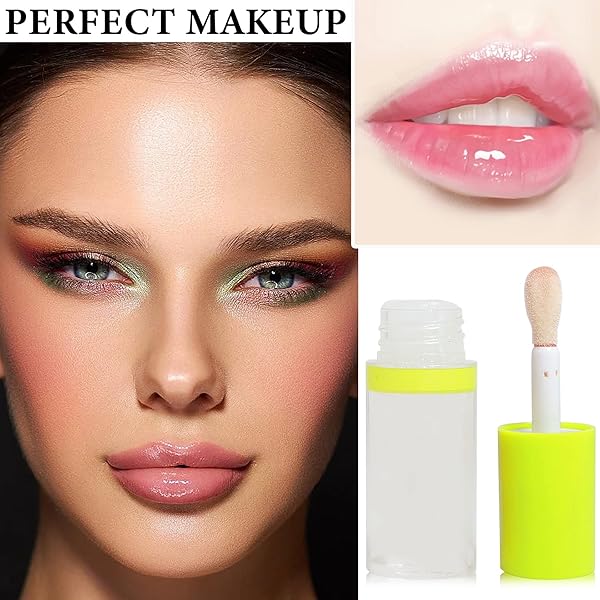 LIP PLUMPING LIP GLOSS,BIG BRUSH HEAD LIP OIL HYDRATING NOURISHING & SMOOTH GLOSSY LIP GLOW OIL,MOISTURIZING TINTED LIP GLOSS LIP BALM SHINY AND VEGAN PLUMPING LIP TINT CARE(#01 TRANSPARENT NUDE)