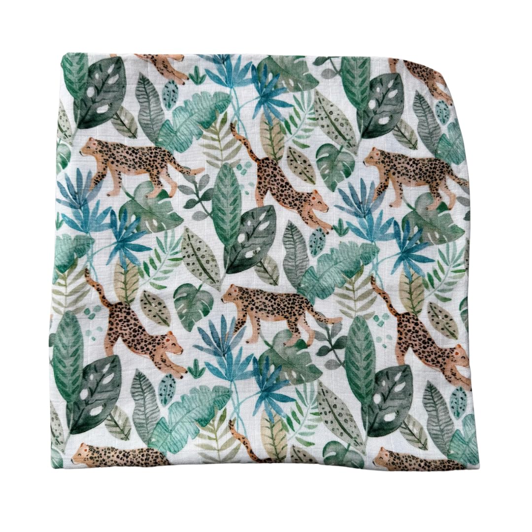 Baby J's® X-Large Luxury Soft Bamboo Muslin Swaddle Blankets - Bamboo Cotton Super Soft Muslin for Baby Girl or Baby Boy (Leopard)