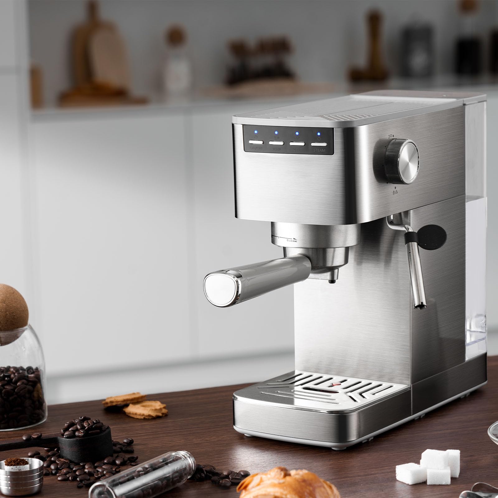 Espresso Machine with Milk Frother, Stainless Steel Espresso Maker, Cappuccino Latte Machine with 41oz Removable Water Tank, Cup Warmer, Easy to Clean Coffee Machine for Home Apartment