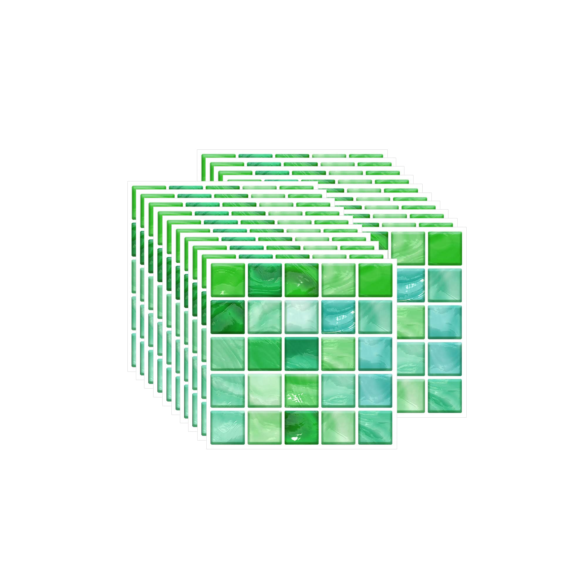 FBBULES 20PCS Mosaic Style Decorative Tile Stickers, Self Adhesive Wallpaper Waterproof Peel and Stick on Wall Tiles for Kitchen Bathroom Transformation, Green (10x10 cm/4x4 inch)
