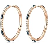 EVEVIC Austrian Crystal Lightweight Champagne Gold Hoop Earrings for Women Trendy 14K Gold Plated Hoops Earring Jewelry Gift