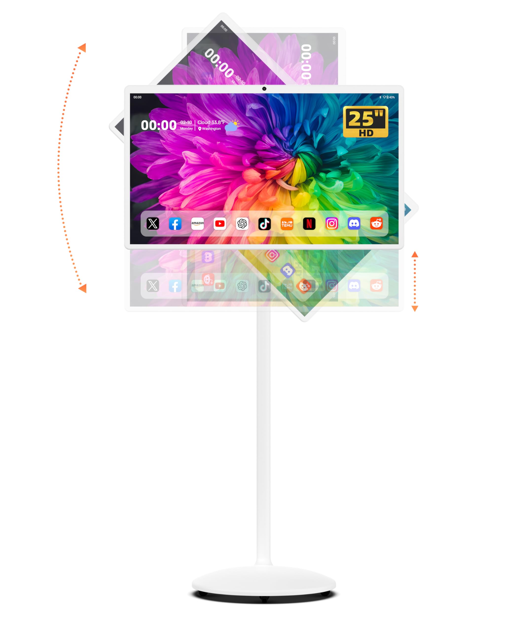 Photo 1 of 25'' Smart Screen, Portable TV with 13MP Camera, Android 13, 8+128GB, 1080P HD TV, 8000mAh Battery Life, 10W Hi-Fi Stereo Speaker, Rolling Monitor with 180MM Adjustable Stand Height,Multiple Scenarios