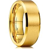 King Will Tungsten Carbide Wedding Band for Men Women | 4/6/8mm Width, 14K Gold Plated, Tungsten Wedding Ring, Matte Brushed &amp; High Polished Style, Comfort Fit Wedding Band