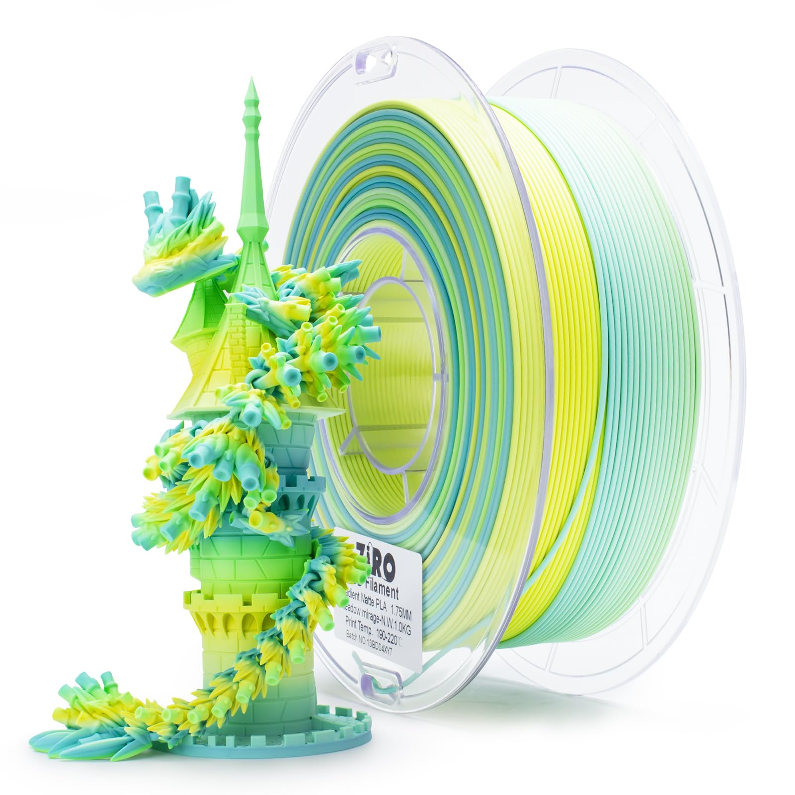 Photo 1 of ZIRO 3D Printer Filament, Fast Color Change Filament 1.75mm, Color Gradient Material, Rainbow PLA Filaments, Dimensional Accuracy +/- 0.03mm, 1KG Spool, Meadow Mirage(Matte)