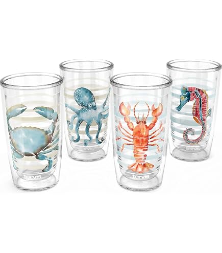 Amazon.com | Summer Sea Shells Beach Plastic Wine Glass Tumbler, 16 oz,  Pack of 2: Tumblers & Water Glasses