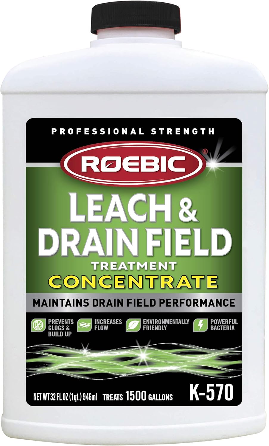 Roebic K-570-Q K-570 Biodegradable Leach and Drain Field Opener Concentrate Environmentally Friendly Bacteria Enzymes Treat Septic Clogs & Buildup, 32 Ounces, (Packaging May Vary): Home Improvement