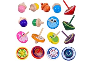 WODI TOYS WODI Wooden Spinning Tops, 17 Pcs Wood Novelty Gyroscopes, Kids Handmade Painted Spinner, Kindergarten Toys, Vintage Craft Spin Top, Great Gift for Toddlers Girls Boys