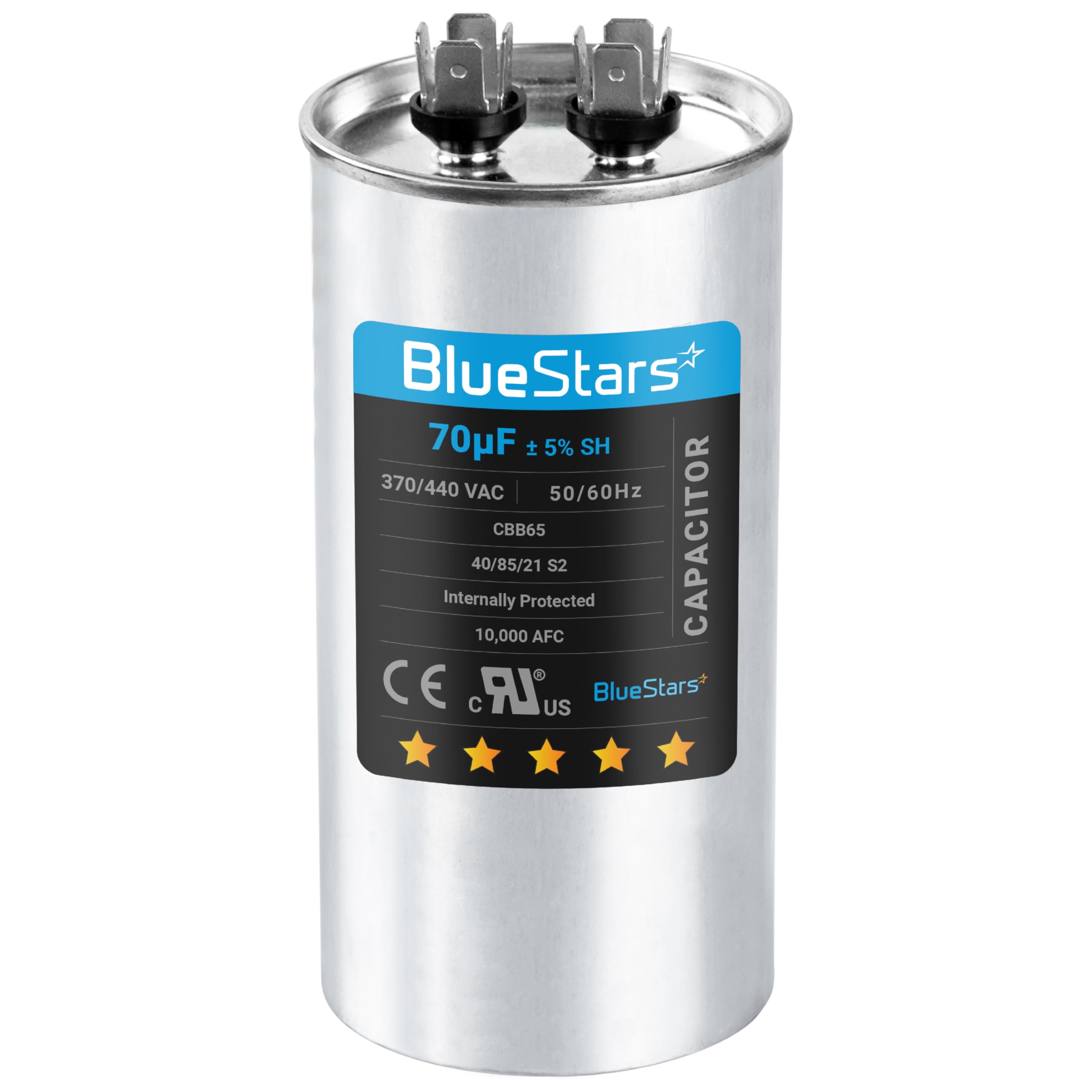 Photo 1 of [UL Certified] 70 uF MFD 370-440VAC Volts ±5% Round Run Capacitor 50/60 Hz AC Electric Replacement Part by Blue Stars
