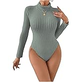 SOLY HUX Women's Bodysuit Turtleneck Long Sleeve Solid Bodysuit T Shirt Tops