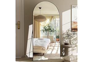 GLSLAND-30x71 inch Wall Mount Arched Full Length Mirror-Aluminum Alloy Frame High Definition-Full Body Mirror for Bedroom or Living Room,Black
