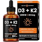 Vitamin D3 K2 Drops for Kids & Adults | 1000 IU D3 Per 0.2ml | 60ml | Liquid Vitamin D3 K2 with MK7 in MCT Oil for Better Abs