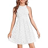 HOSIKA Girls Halter Neck Sleeveless Elegant Floral Lace A-line Flared Swing Party Dress for 6-12 Years Kid
