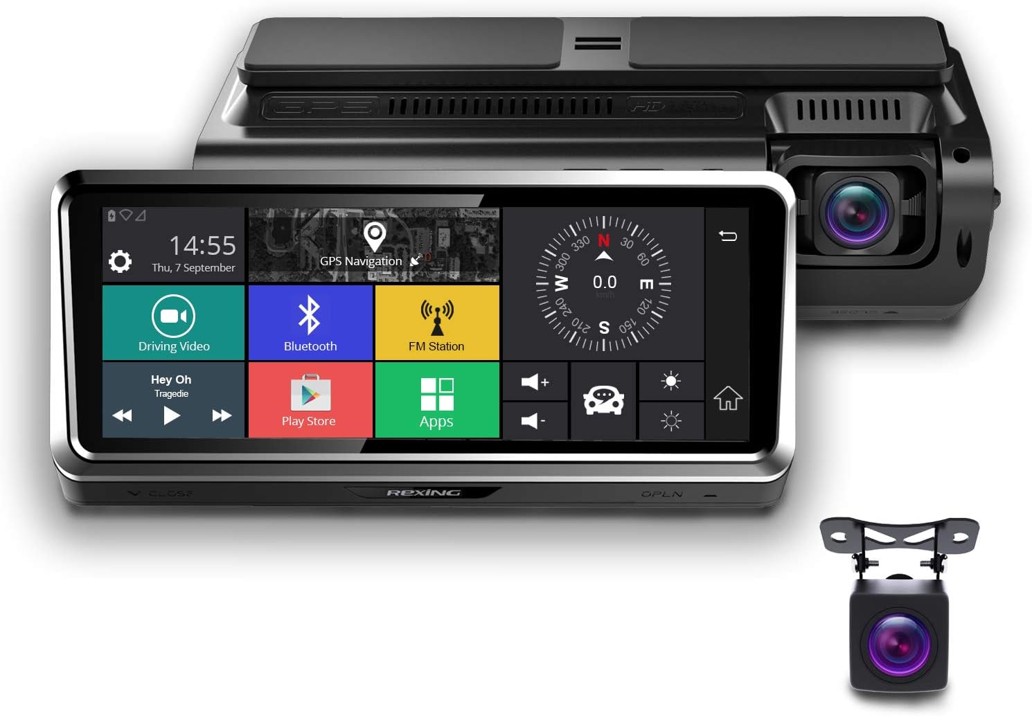 Rexing 4G Satellite Dash Cam S800, Full HD Dual Channel, Android OS Car GPS, Live Streaming, Dashboard Multimedia Player with 1 Year Data Plan