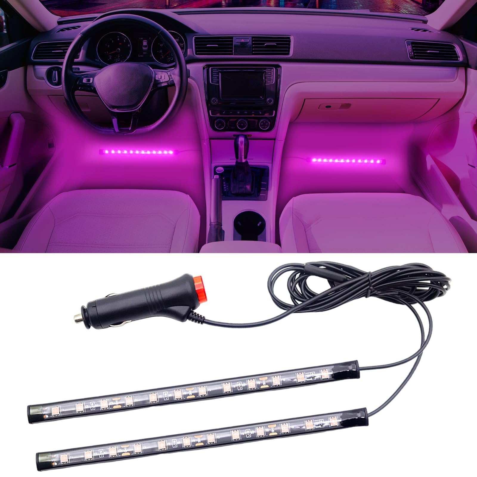 Atmosphere Neon Lights Kit Strip Lights 2in1 Light Interior Car Lights Ambient Light Strip Flexible Color for car, DIY Interior and Exterior Decoration (Purple)