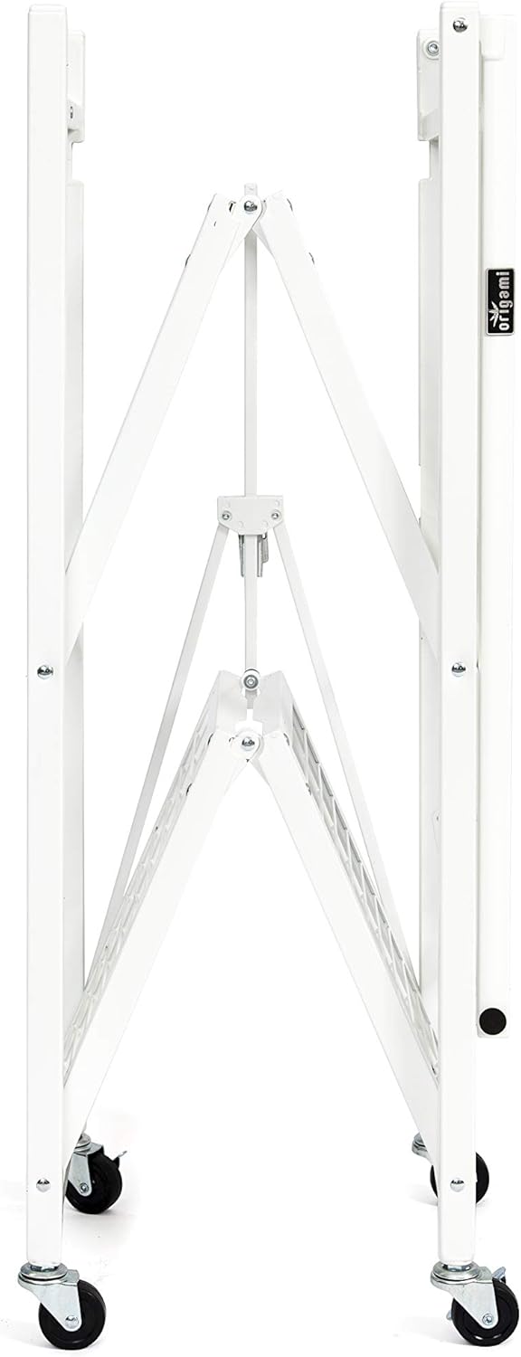 Origami Rack 3 Tier Foldable Storage Rolling Cart Metal Wire Organizer Shelves | Small Portable Pre-Assembled with wheels | 29" W x 13" D x 35.5" H | R3 Series White: Home Improvement