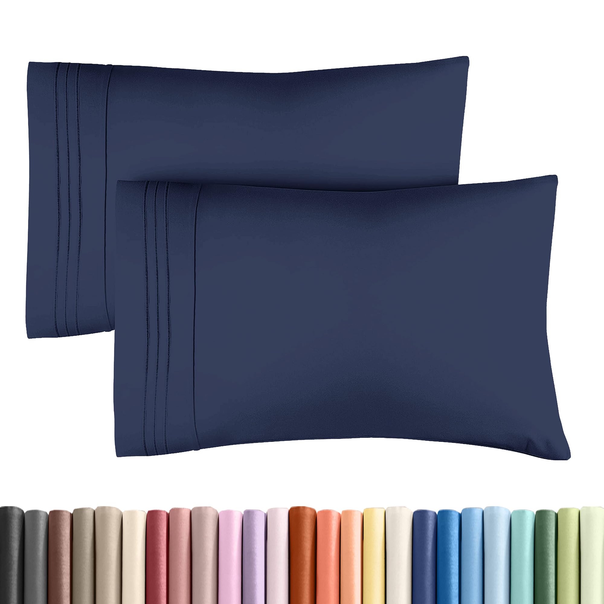Photo 1 of King Pillow Cases Set of 2 - Ultra Soft Hotel Quality Pillowcase Covers - Comfy, Cozy & Wrinkle Free - Shrinkage, Stain & Fade Resistant - Machine Washable Pillow Protectors - 2 Piece Set - Navy Blue