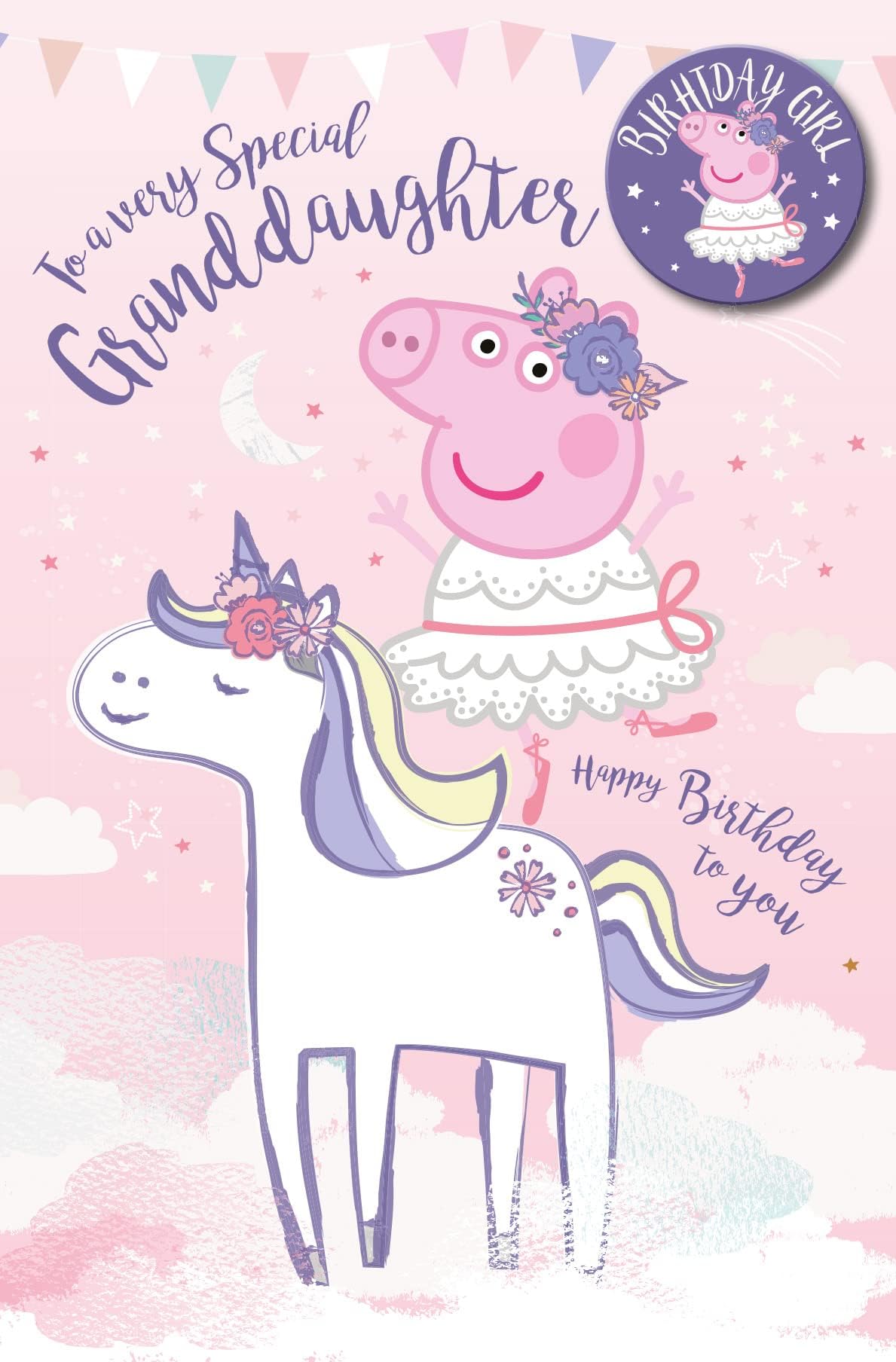Official Peppa Pig Granddaughter Birthday Card - Birthday Badge Card (Design may Vary)