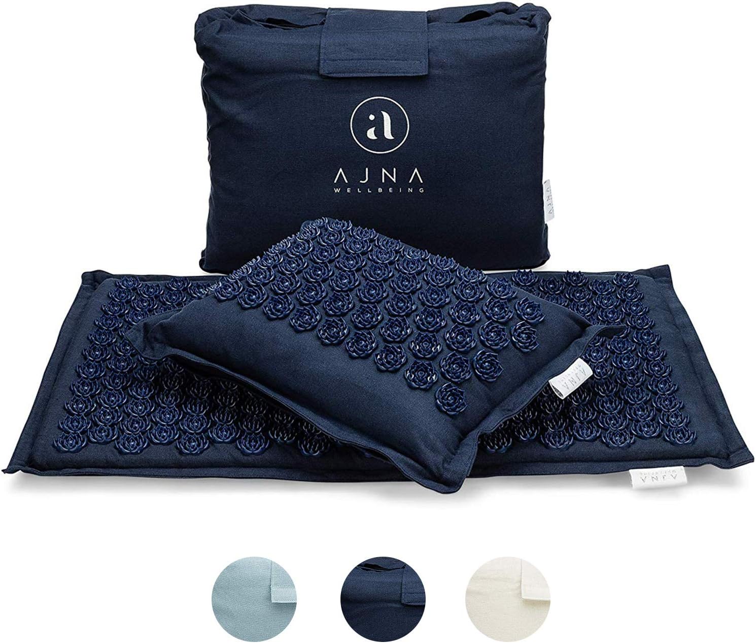 Ajna Acupressure Mat and Pillow Set - Ideal for Back Pain Relief and Neck Pain Relief - Advanced Stress Reliever - Muscle Relaxant - Free Tote Bag