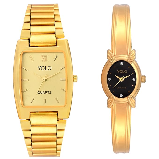 Analogue Gold,Black Dial Mens & Womens Couple Watch (Ycp-010)