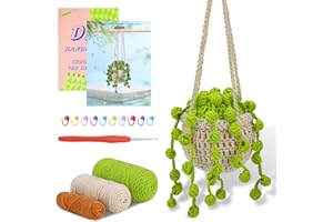 KDAFIO Crochet Kit for Beginners, Hanging Potted Plants Crochet Starter Kit with Step-by-Step Instructions and Video Tutorials Complete Crochet Kit for Beginners Decoration (Yellow-Green Doudou Plants)