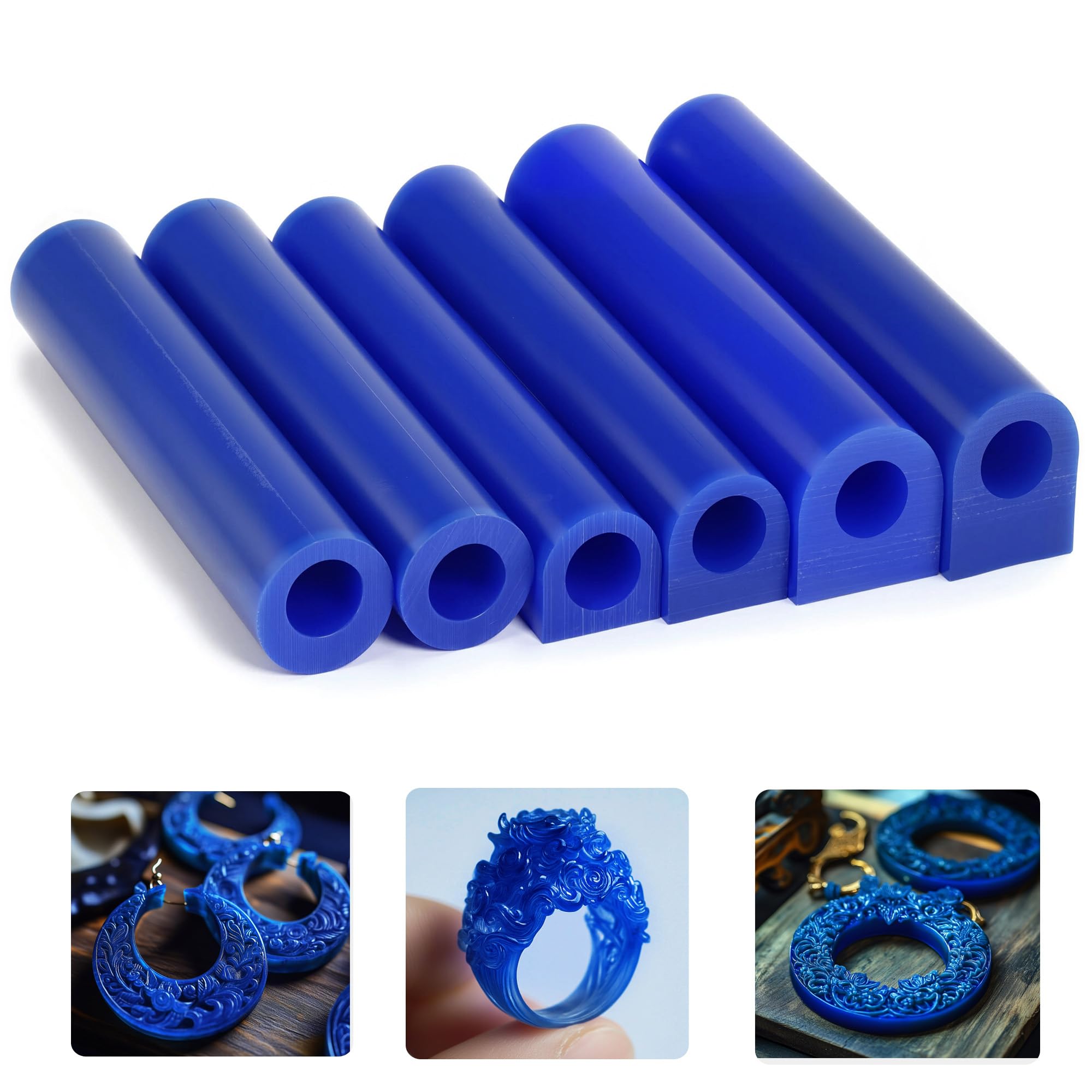 Yoption 6 Pcs Casting Wax, Carving Wax Ring Hole Tube for Making DIY Jewelry Ring Casting Mold and Craft Making, Blue