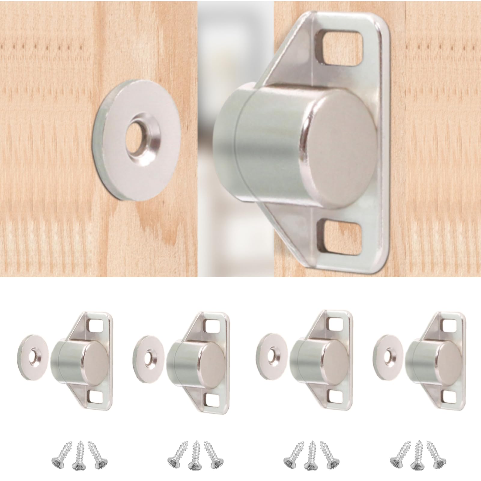siismi Cabinet & Door Magnetic Latch Catch 4 pcs Set Cabinet Hardware Fittings (Silver)