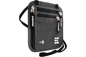 ZERO GRID Neck Wallet for Travel & Passport Holder with RFID Blocking - Slim & Easy to Conceal Nylon Travel Pouch for men & women - Holds Phone, Cash, Cards, Keys - Sweat & Water Resistant - Large - Dark Grey