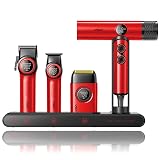 VGR Professional Barber Combo 4 in 1 – Cordless Hair Clipper, Trimmer, Foil Shaver & Powerful Hair Dryer Set for Men, 9000 RPM Motor, Long Battery Life, All-in-One Grooming Kit (Red)