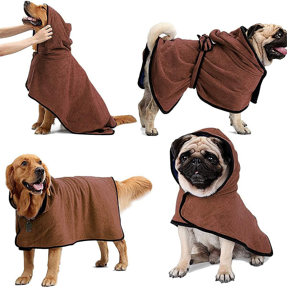 Dog Drying Coat Dog Towel Super Absorbent Microfibre Quick Drying Dog Towelling Robe, Pet Bathing Accessories (L, Brown) - Image 3