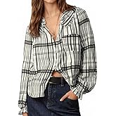 Tankaneo Womens Peter Pan Collar Button Down Shirts Long Sleeve Plaid Blouse Dressy Casual Fall Tops