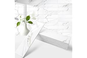 OYASIMI 80-Piece Glossy Calacatta Gold Marble Thick PVC Peel and Stick Backsplash, 2" x 8" Waterproof Subway Tile Peel and Stick Wall Tiles for Kitchen and Bathroom