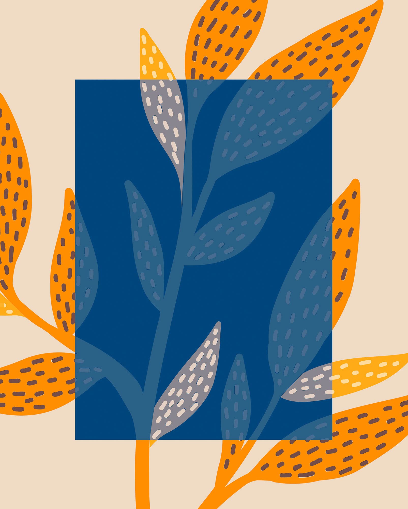 Komar Wall Picture - Illustration Colourful Foliage - Size: 40 x 50 cm - Poster Art Print Decoration Living Room Bedroom