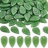 PONABEADIY 1 Box 120PCS Green Glass Leaf Charms Beads with Holes Handmade Leaves Shaped Lampwork Plant Tree Spring Loose Spacer Bead Bulk for Jewelry Making Bracelet Necklace Decor Diy Craft Supply