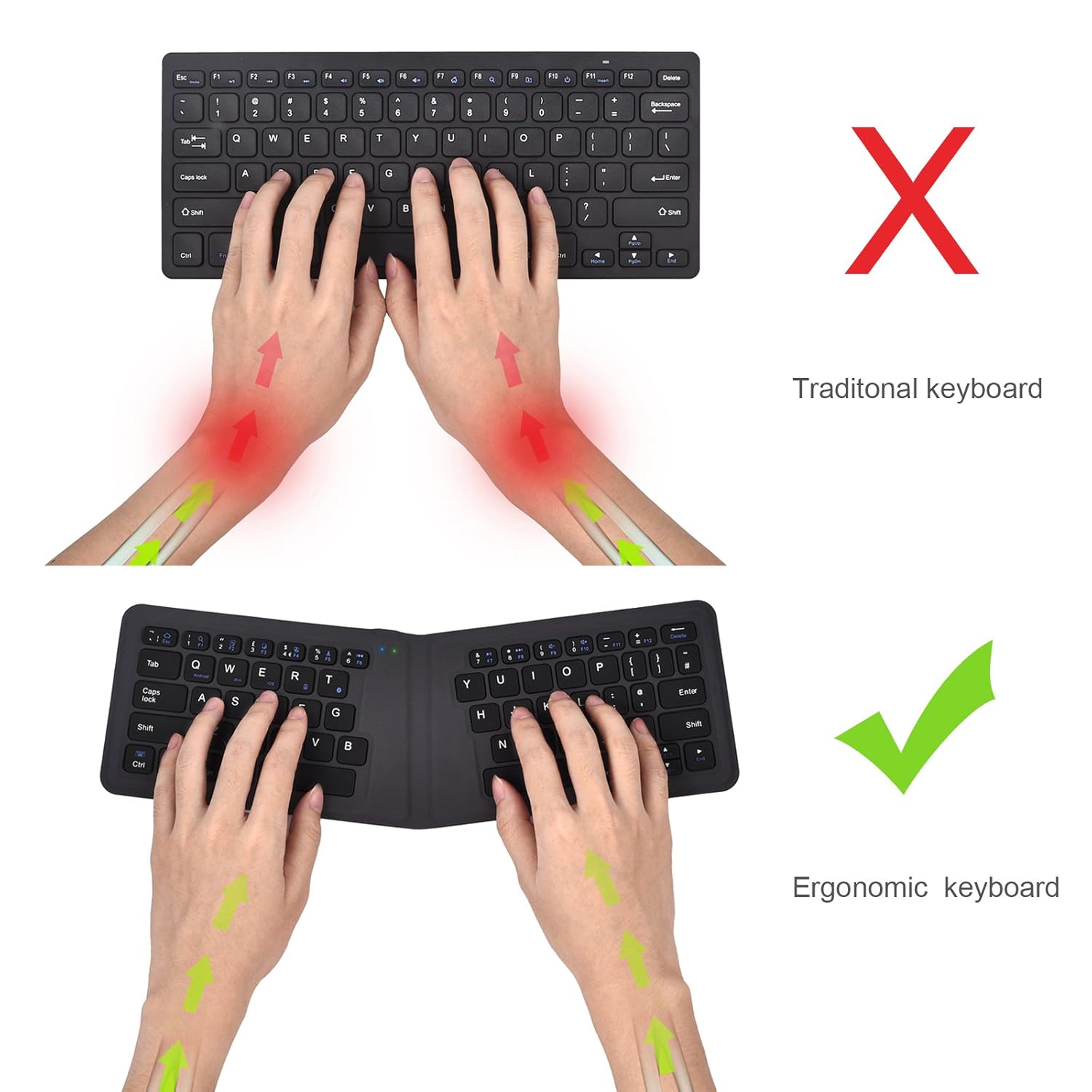 Proster Folding Bluetooth Keyboard Ergonomic Keyboard Pocket Size Ultra