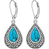 Turquoise Earrings for Women Sterling Silver Dangle Earrings Filigree Jewelry Drop Leverback Jewelry Mothers Day Gifts