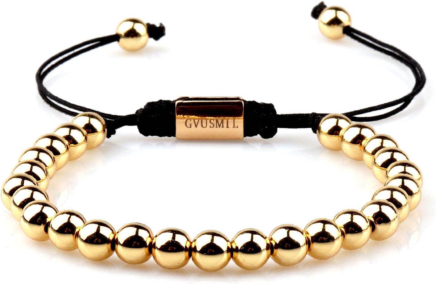 14k Gold Plated 6mm Beads Bracelet Luxury Charm Golden Beaded Braided Bangle for Men Women
