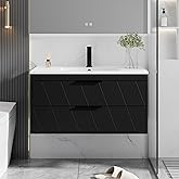 eclife 36" Bathroom Vanities Cabinet with Sink Combo, Wall Mounted Floating Cabinet W/Decor Line, Soft-Close System, 2 Extra 