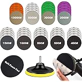 45PCS Water Grit Sandpaper 5 Inch with Hook and Loop Backing Pad 5/8-11 and Foam, Angle Grinder Attachments 400 to 10000 Grit