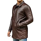 Jild Leather Trench Coat Men - 3/4 Length Casual Car Coat Style Lambskin Long Leather Jacket Men