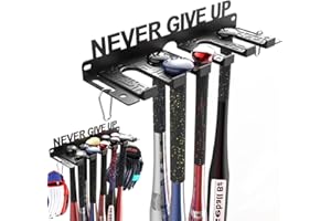 veimia Baseball Bat Holder Wall Mount, Baseball Bat Storage Rack, Holds 10 Bats on Wooden or Concrete Wall, Metal Bat Hanger with Fully Wrapped Rubber Mat, Hardware Included