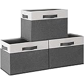 GhvyenntteS Large Fabric Storage Bins with 3 Handles, 15x11x9.6 Inch Storage Baskets for Shelves, Foldable Closet Storage Bins for Shelves, Closet Organizers and Storage Boxes 3 Pack