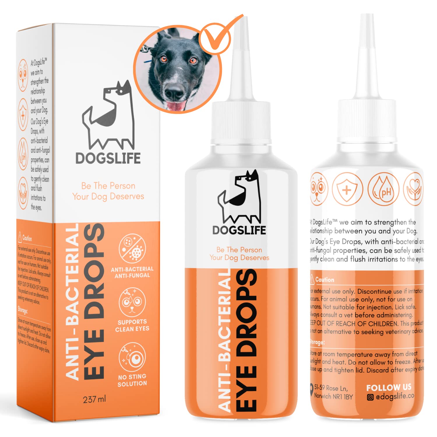 Eyewash Drops For Dogs | 237ml Dog Eye Cleaner | Treat Dry, Itchy Eyes + Allergy Symptoms | Oat Glucan Ph Balanced Formula For Clean Dog Eyes